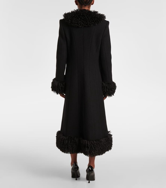 Faux fur-trimmed wool coat