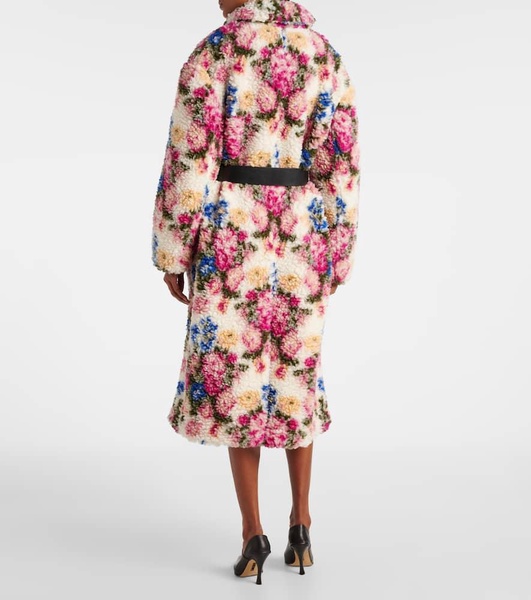 Belted floral teddy coat