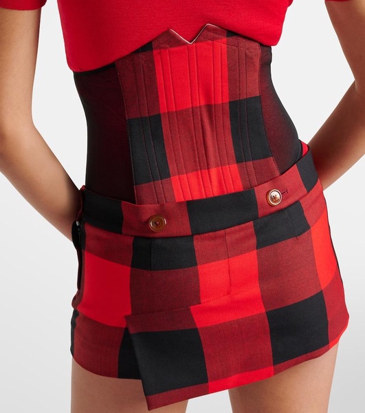 Foam checked virgin wool miniskirt