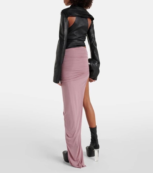 Asymmetric high-rise cupro-blend maxi skirt