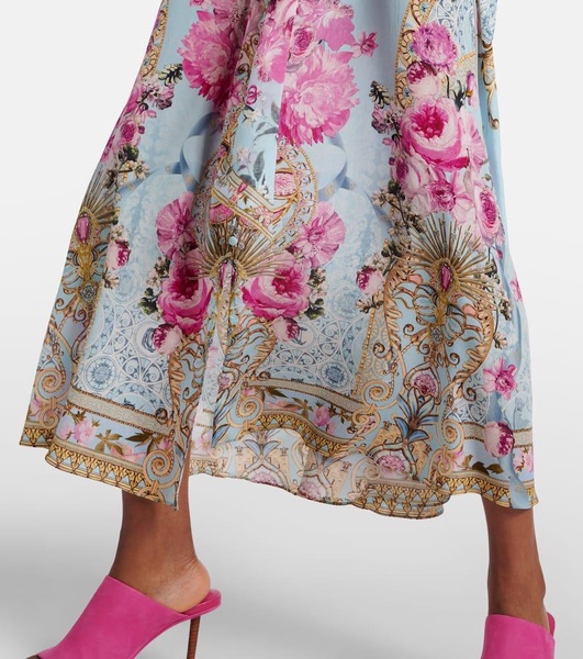 Embellished floral silk crêpe midi dress