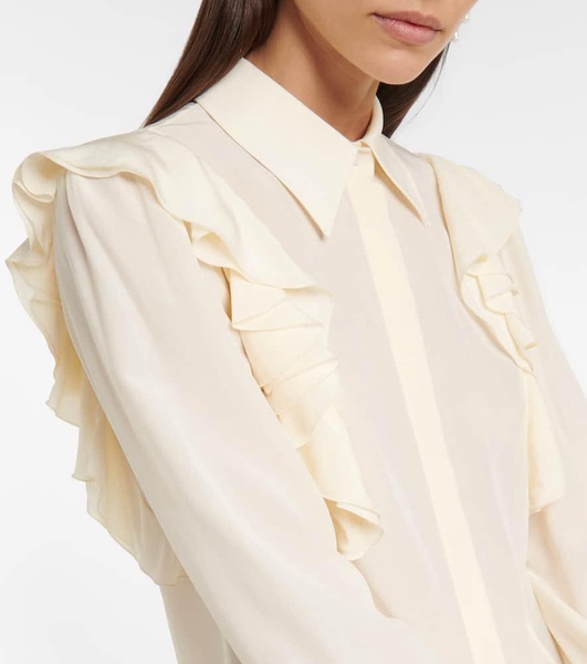 Ruffle-trimmed silk blouse