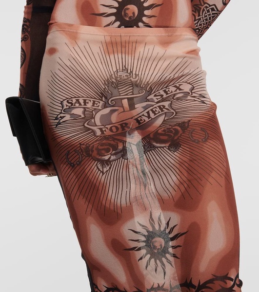 Tattoo Collection mesh midi skirt