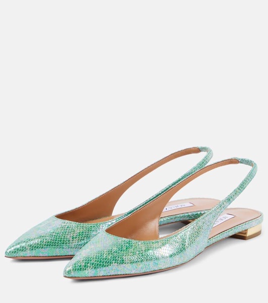 Purist snake-effect leather slingback flats