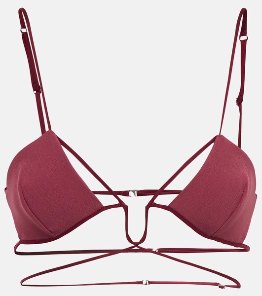 Tie-trimmed gabardine bra