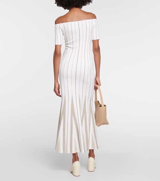 Striped off-shoulder virgin wool maxi dress