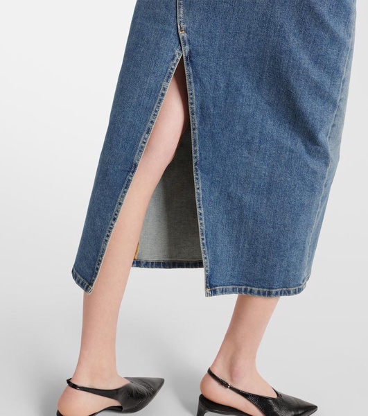 High-rise denim midi skirt