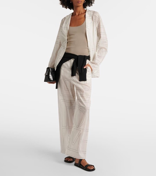 Monogram cotton-blend wide-leg pants