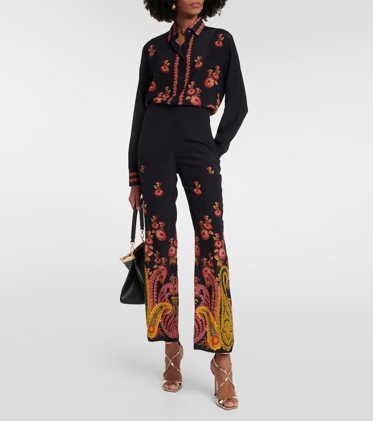 Paisley high-rise silk pants