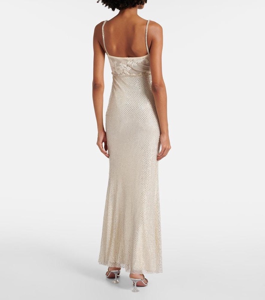 Bridal embellished mesh-trimmed gown