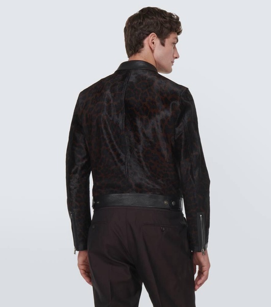 Printed leather-trimmed calf hair jacket