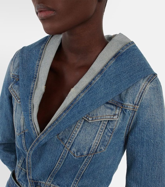 Hooded cropped denim jacket