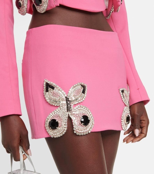 Crystal-embellished wool miniskirt