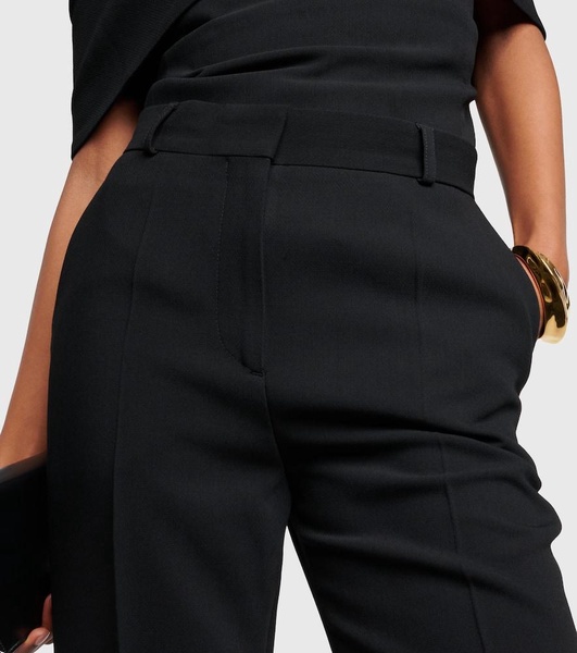 High-rise pleated crêpe flared pants