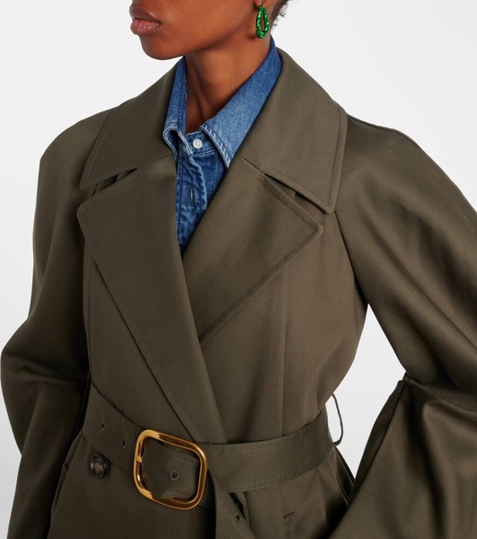 Belted cotton drill trench coat