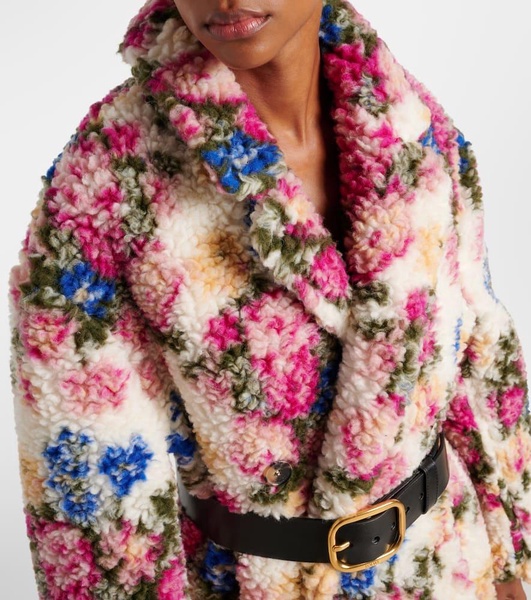 Belted floral teddy coat