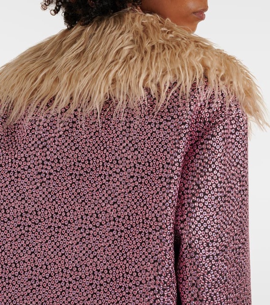 Faux fur-trimmed embellished jacket