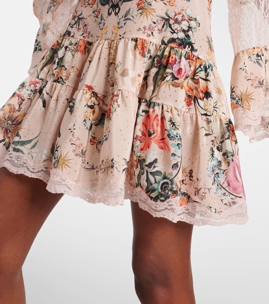 Embellished floral silk crêpe minidress