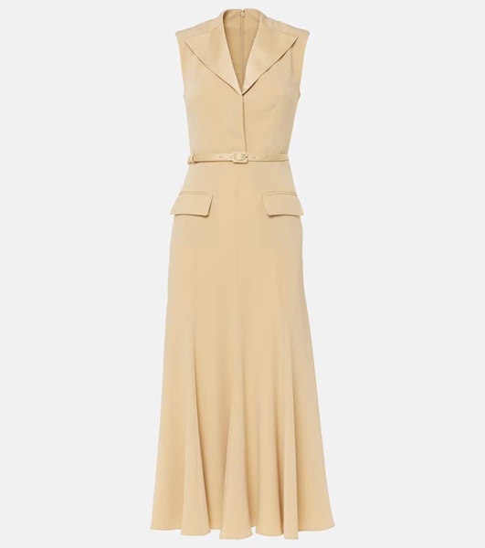 Belted crêpe satin midi dress