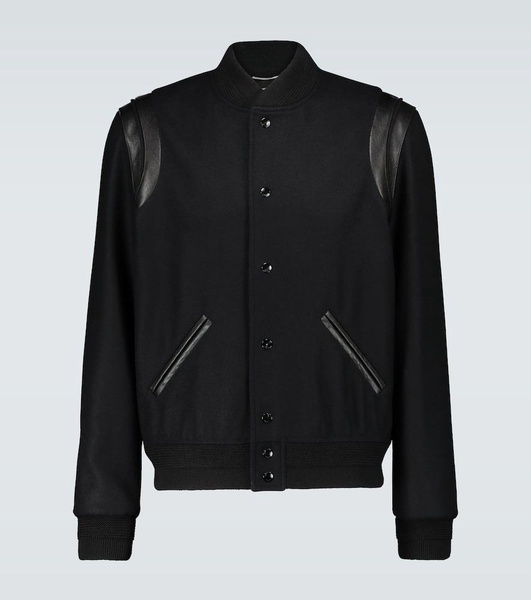 Teddy Leather-Trimmed Wool Bomber Jacket