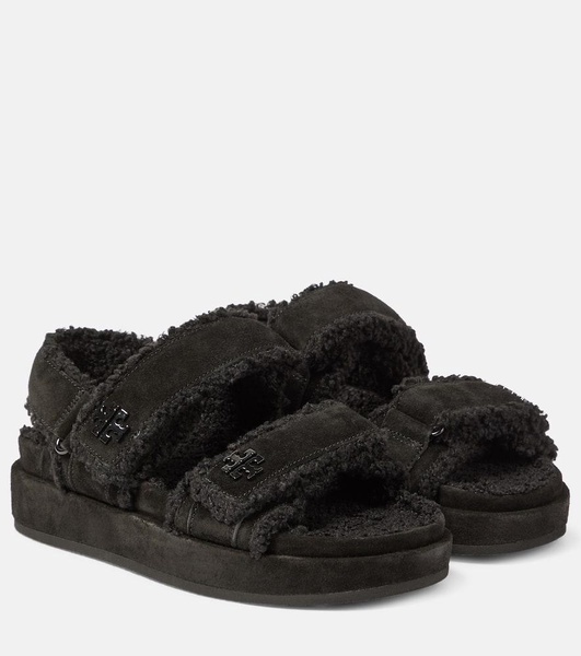 Kira faux fur-trimmed suede sandals