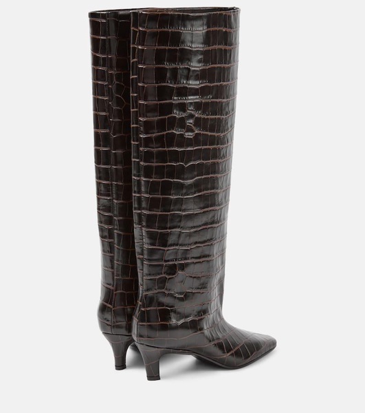 Wide Shaft croc-effect leather knee-high boots