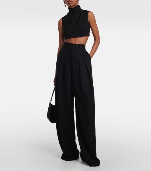 Pleated crêpe wide-leg pants