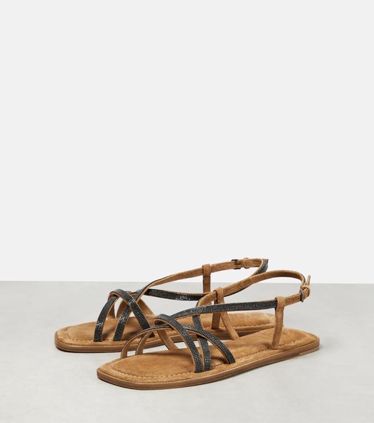 Monili-embellished suede sandals