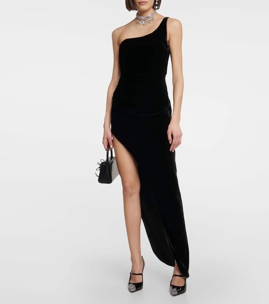 One-shoulder velvet maxi dress