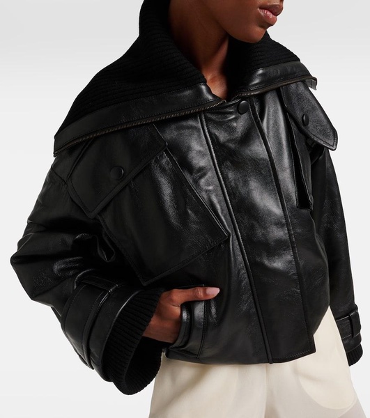 Cropped leather bomber jacket