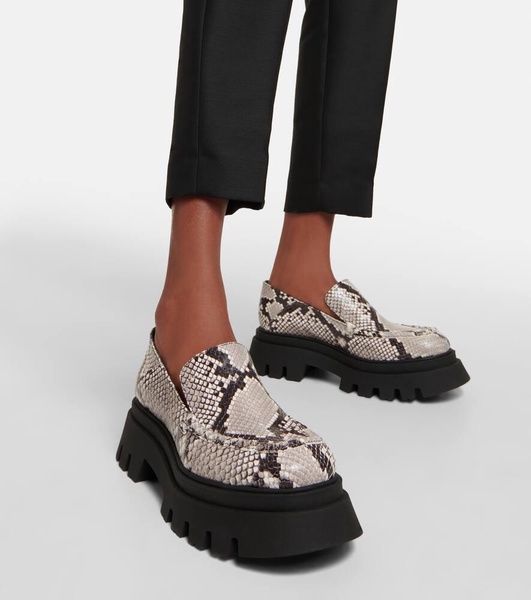 Printed leather platform loafers