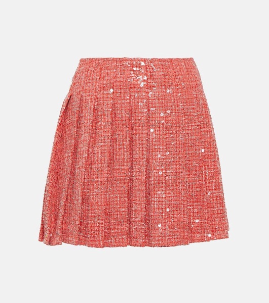 Pleated sequined bouclé miniskirt