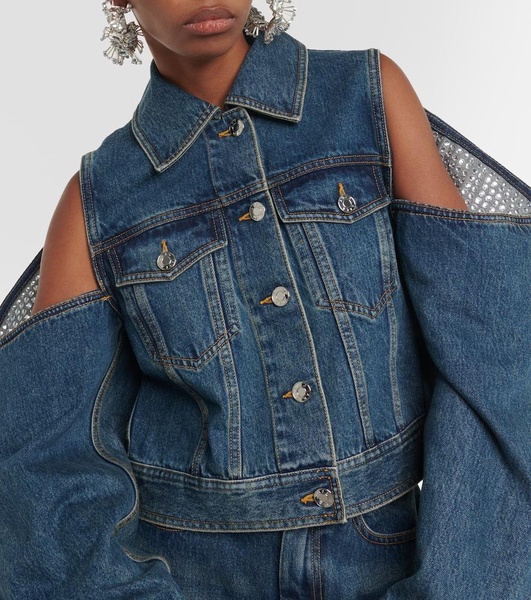 Embellished cutout denim jacket