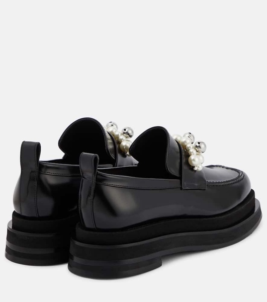 Embellished leather platform loafers