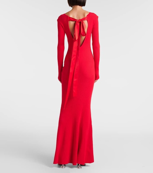 Open-back ribbed-knit gown