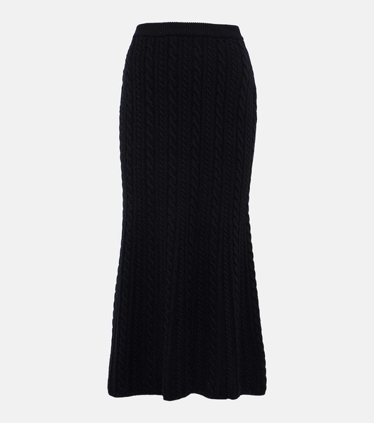 Cable-knit wool midi skirt