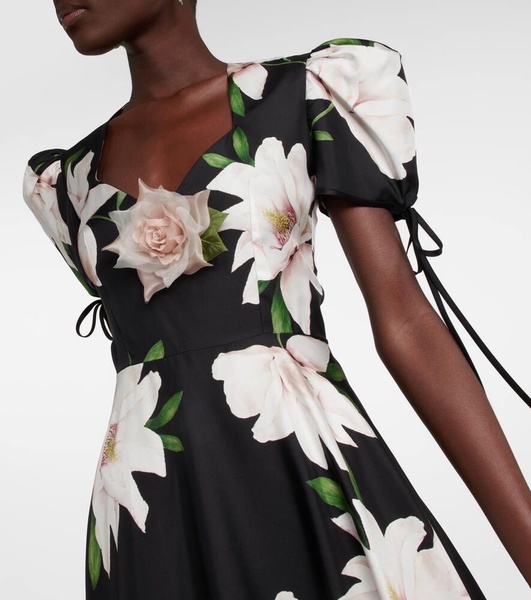 Floral silk twill midi dress