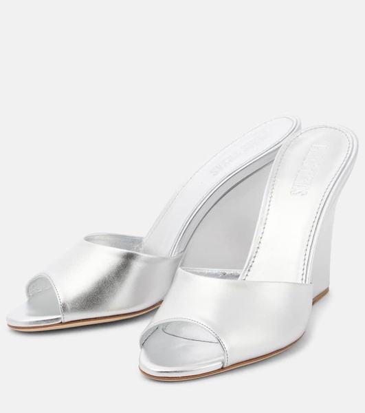 Wanda metallic leather wedge mules