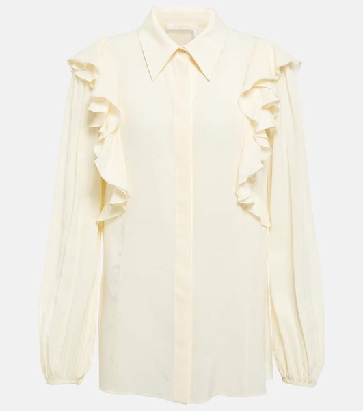 Ruffle-trimmed silk blouse