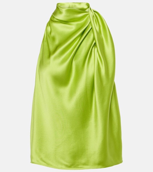 Draped high-neck silk satin top