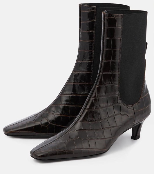 Croc-effect leather ankle boots