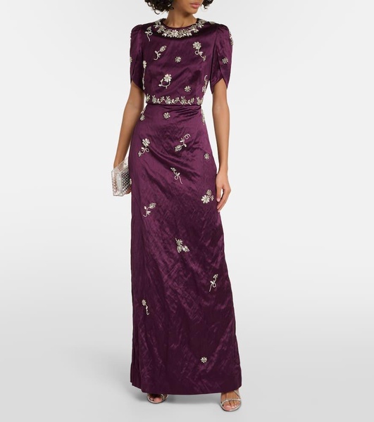 Embellished crinkled satin gown