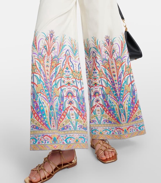 Printed cotton-blend wide-leg pants