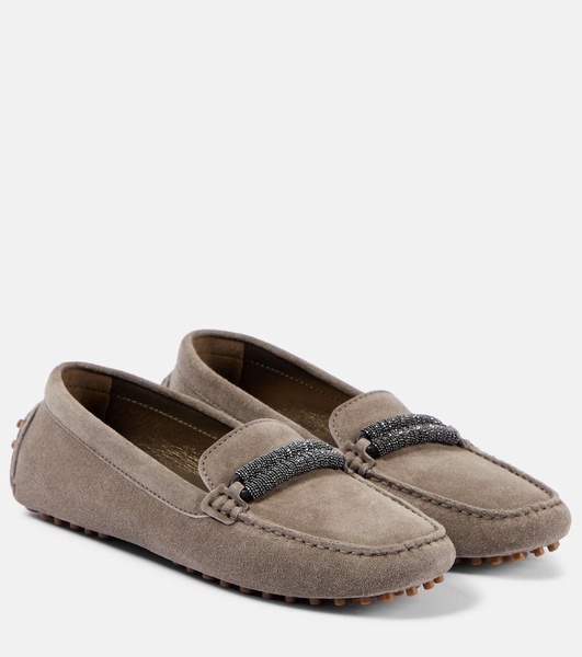 Monili-embellished suede loafers