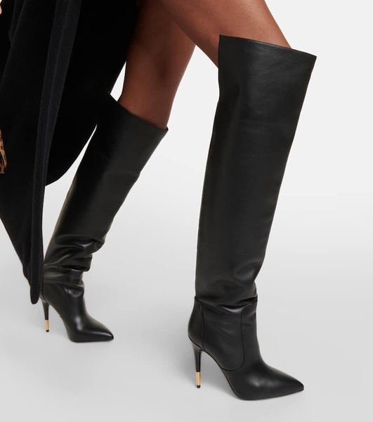 Embellished leather over-the-knee boots