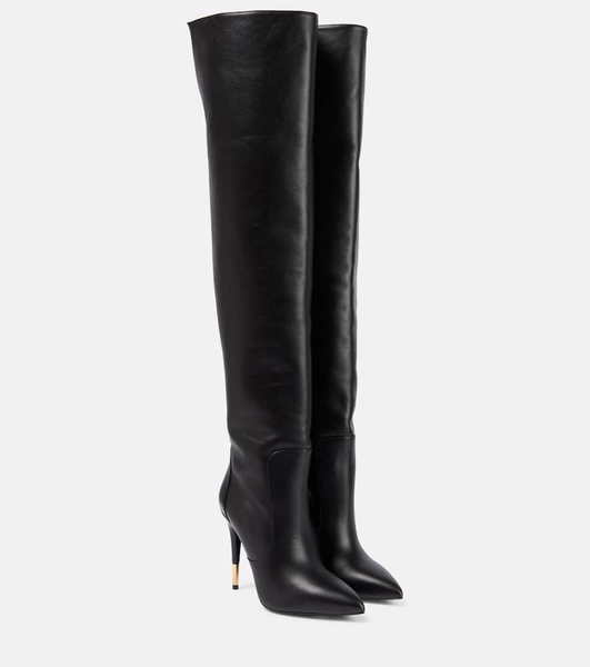 Embellished leather over-the-knee boots