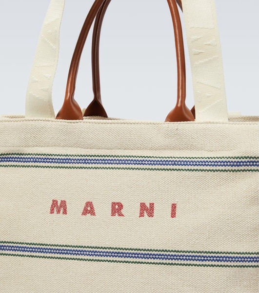 Logo leather-trimmed tote bag