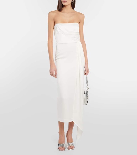 Bridal draped strapless crepe midi dress