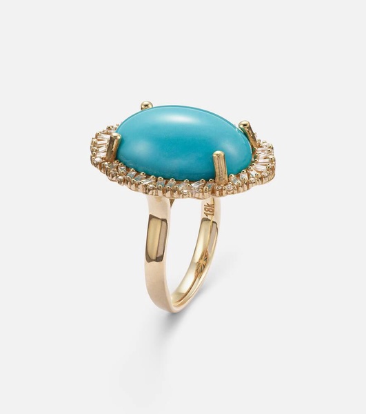 18kt gold ring with turquoise and diamonds