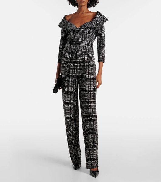 Pleated plaid wide-leg pants